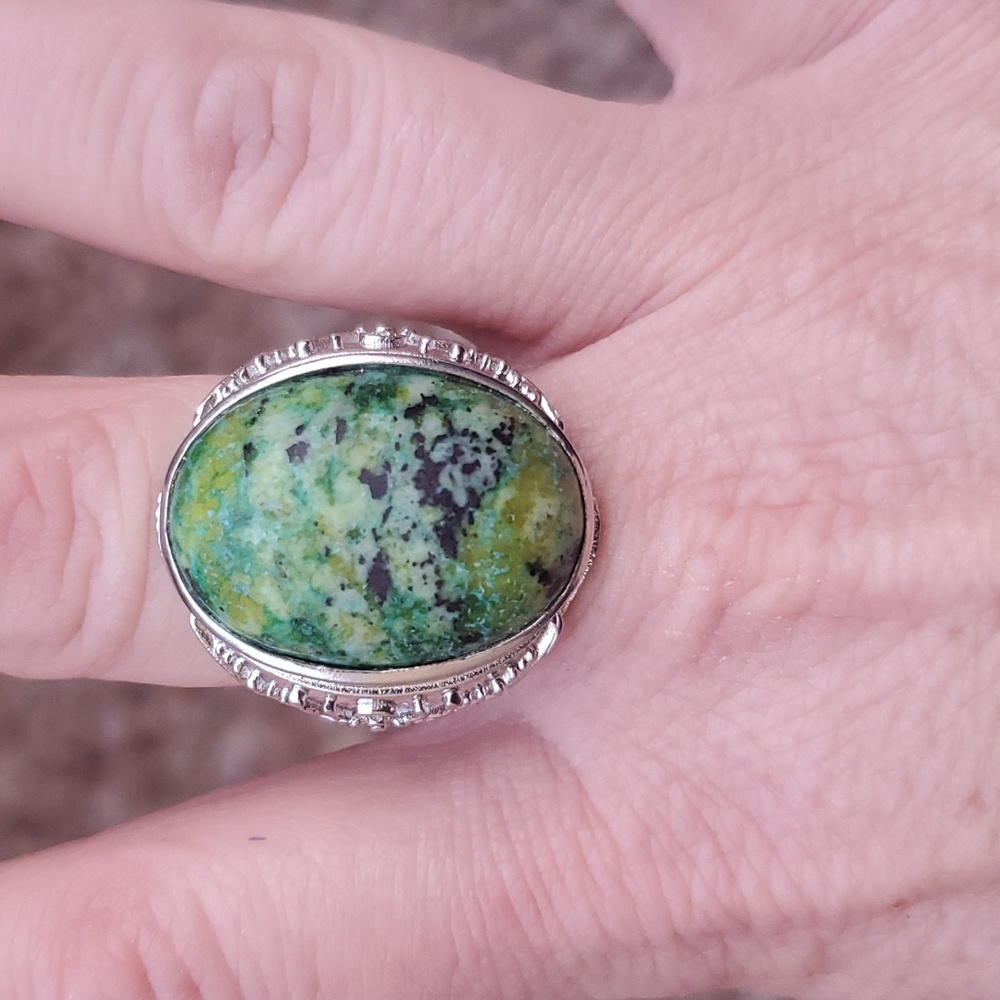 New Lapis Lazuli With Chrysocolla Oval  Adjustable Silver Ring.